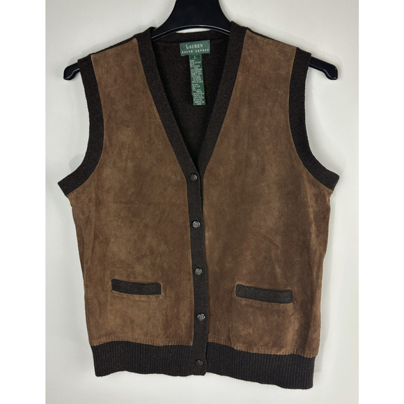 Lauren Ralph Lauren Suede Leather Vest Equestrian Women's Large Wool Cashmere - Picture 2 of 11